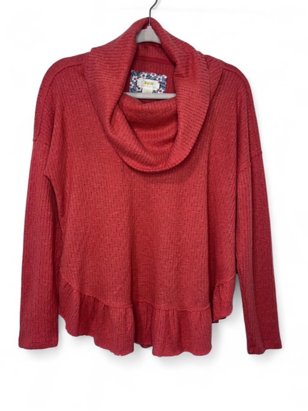 Maeve by Anthropologie Orange Cowl-Neck Sweater with Ruffle Hem size XS